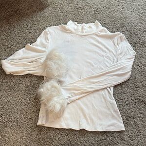 White Long Sleeve Top with Faux Fur Accents